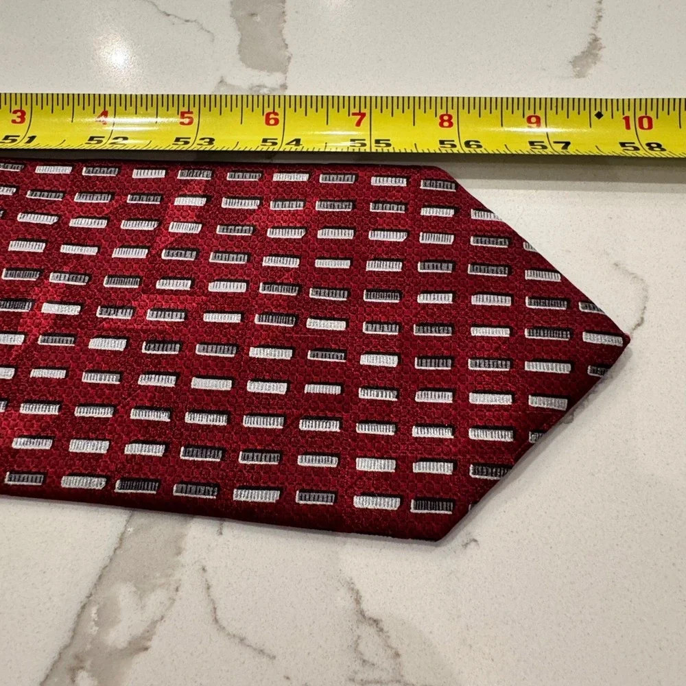 Raphael Silk Tie Mens Red Geometric Bar Pattern Made in USA Roma Milano
